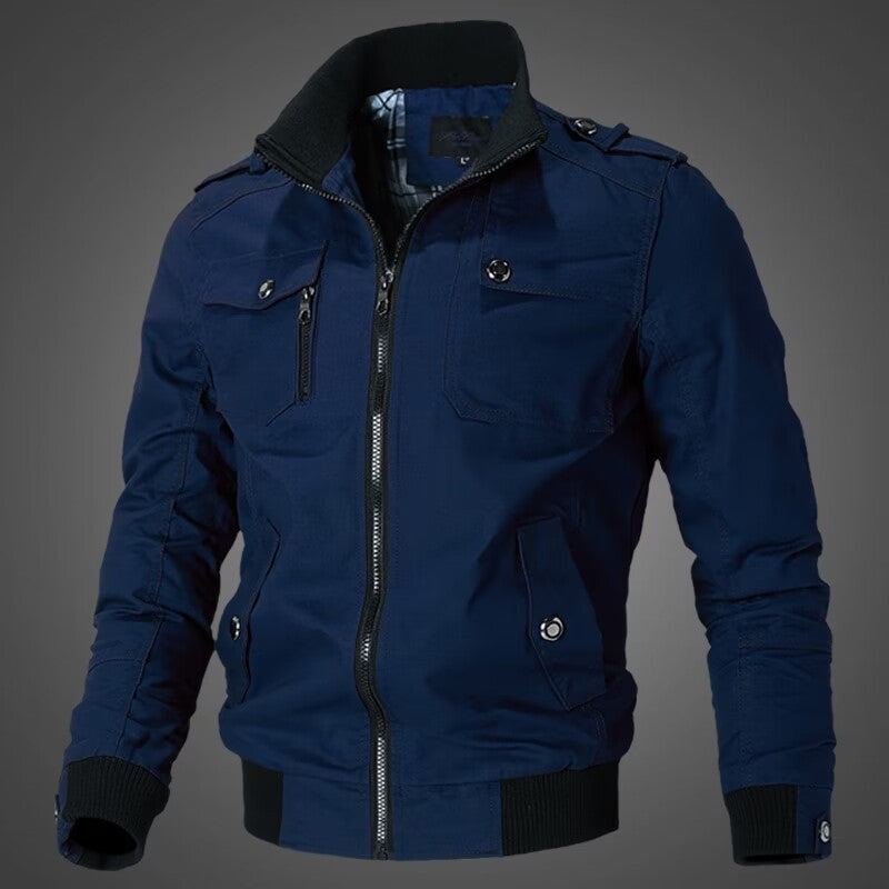 Veste bomber en toile ajustée pour hommes avec col montant, fermeture éclair sur le devant, épaulettes et poches fonctionnelles Echo Archiv