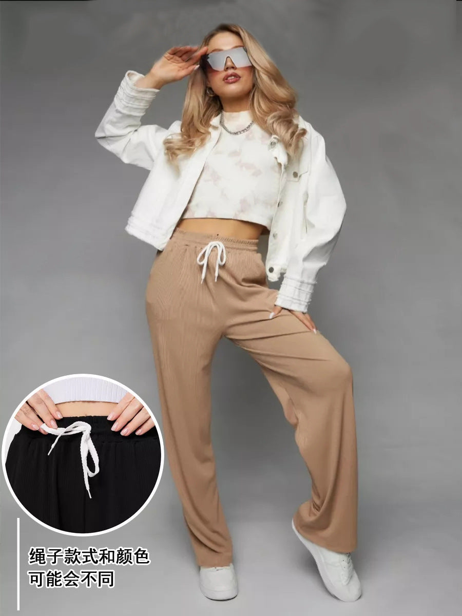 Pantalon de lounge large pour femmes avec taille haute, ceinture élastique et cordon de serrage Echo Archive