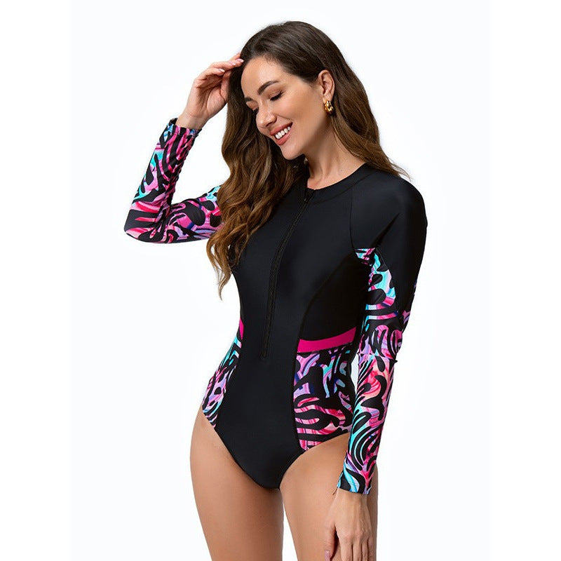 Combinaison de surf à manches longues pour femmes avec motif coloré R&B