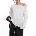T-shirt long à manches longues asymétrique Off-Shoulder pour femmes en coton stretch avec coupe oversize Echo Archiv