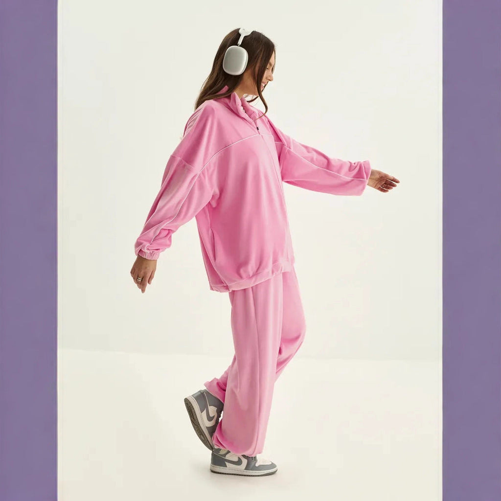Ensemble Lounge Palazzo pour Femmes en velours doux avec col montant, coupe oversize et pantalon à taille élastique Echo Archiv