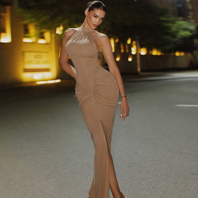 Robe longue élégante pour femmes avec décolleté choker et fronces Heidi-Mode