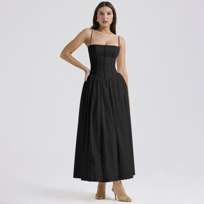 Robe corset cintrée pour femmes avec bretelles spaghetti et jupe évasée R&B