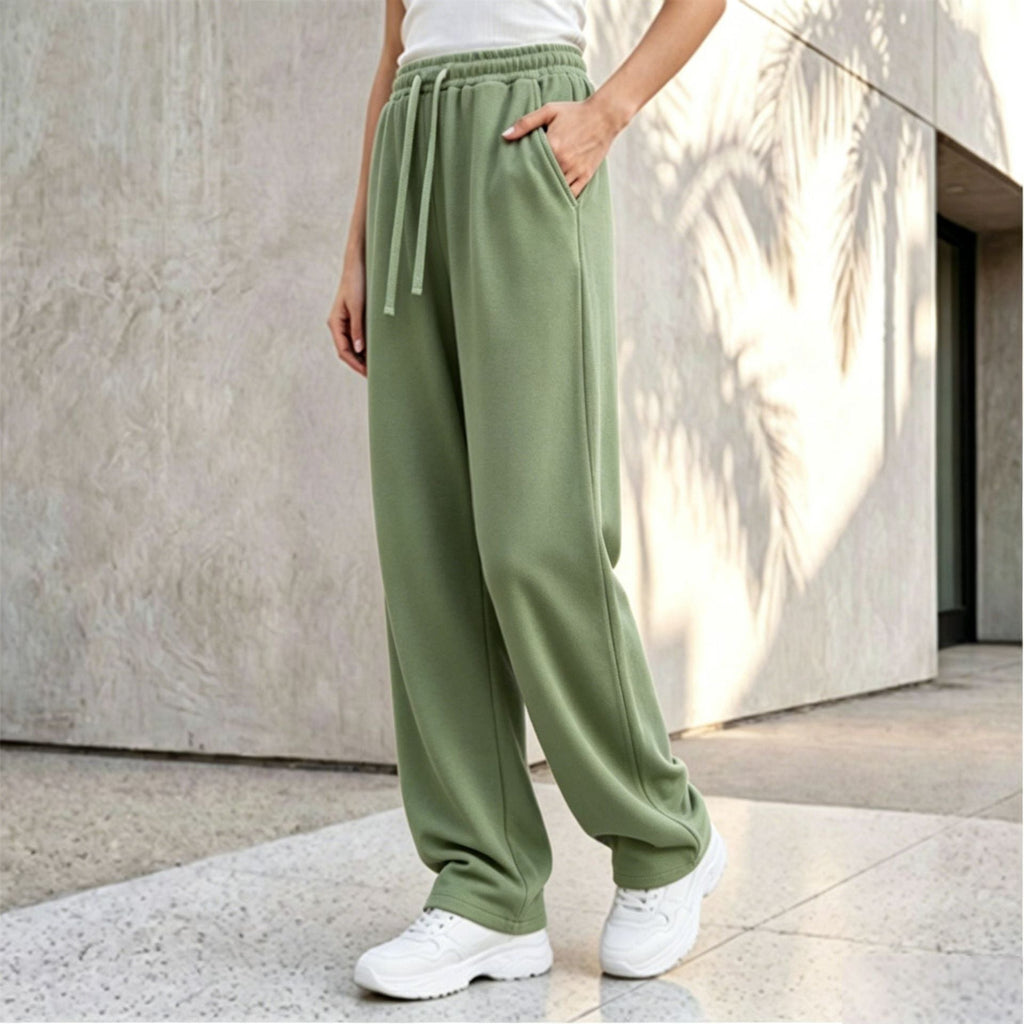 Pantalon palazzo lounge pour femmes avec taille confortable, cordon de serrage, poches latérales et couture décorative Echo Archiv