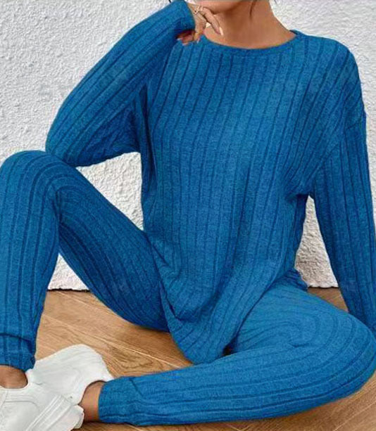 Ensemble Relax en Tricot Rippé pour Femmes avec Col Rond et Jogger Slim Echoarchiv