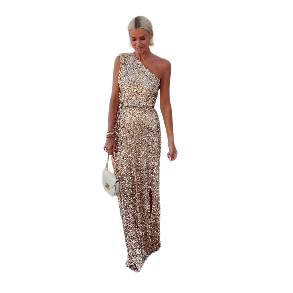 Robe maxi pour femmes avec fente latérale et paillettes