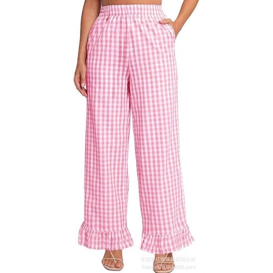 Pantalon Palazzo pour femmes avec taille élastique, poches latérales et ourlet à volants Echoarchiv