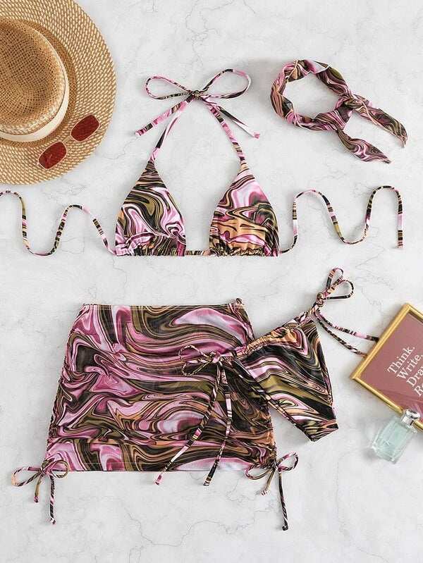 Ensemble de bain trois pièces pour femmes avec motif marbré Echo Archiv