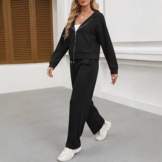 Ensemble de lounge pour femmes en deux parties avec veste à capuche zippée et pantalon large à taille haute en tissu sweat Echo Archiv