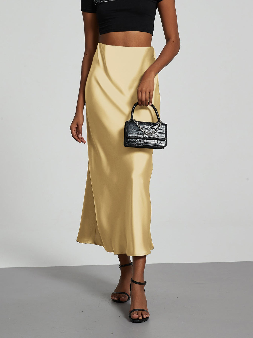 Jupe en Satin Stretch Élégante pour Femmes avec Taille Haute et Coupe Flottante R&B