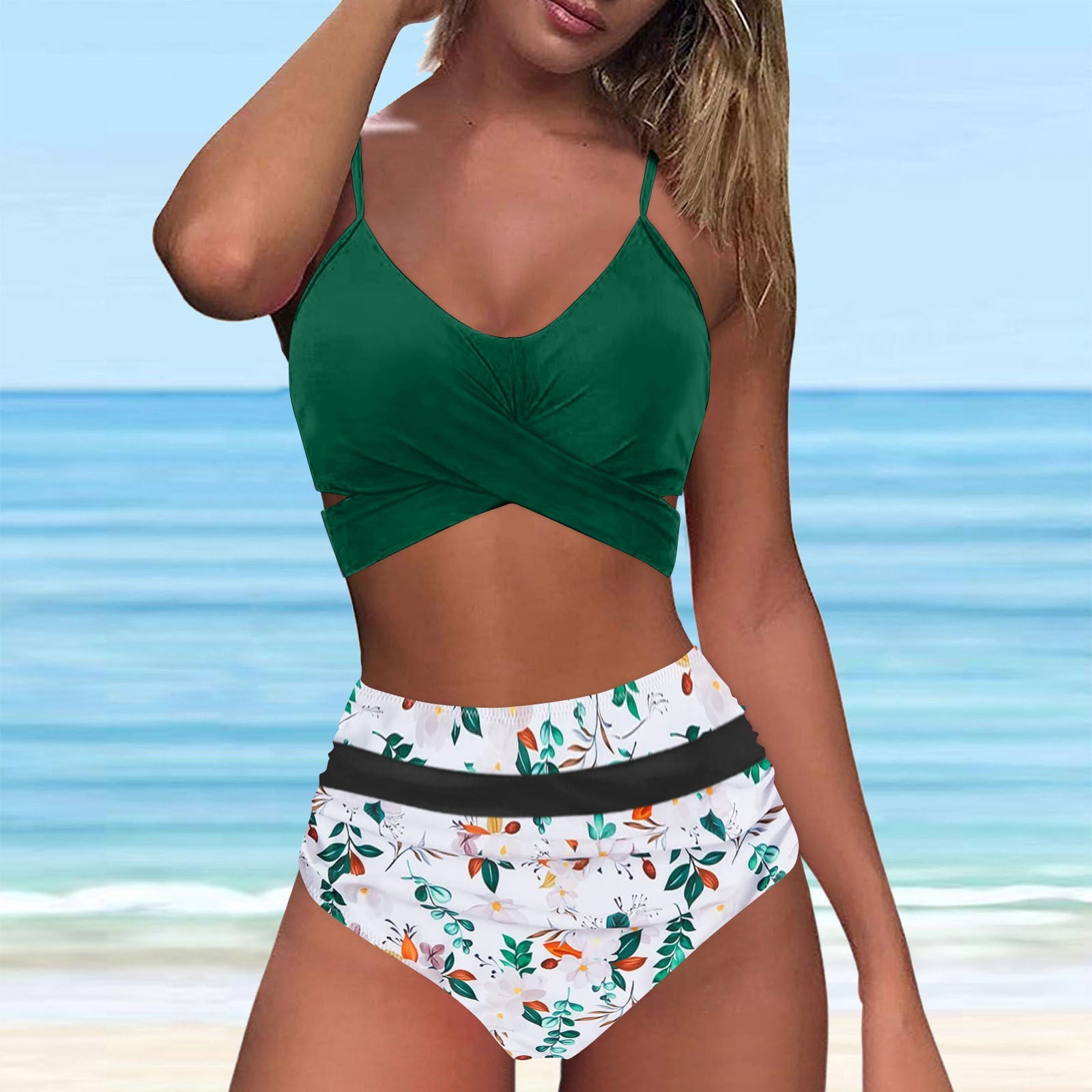Ensemble de bikini taille haute pour femmes avec haut à nouer tendance R&B