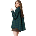 Veste chemise à carreaux oversize pour femmes avec ourlet tombant et manches à boutons