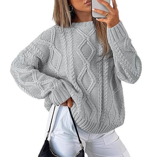 Pull oversize à motif torsadé pour femmes en tricot épais Echo Archiv