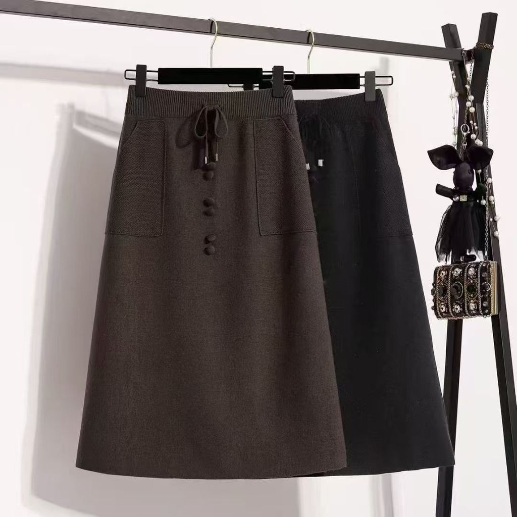 Jupe vintage pour femmes avec détails en boutons et taille élastique