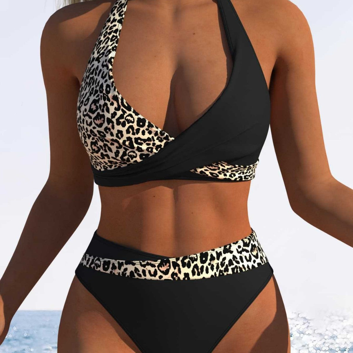 Bikini bandeau pour femmes avec motif floral et taille haute R&B