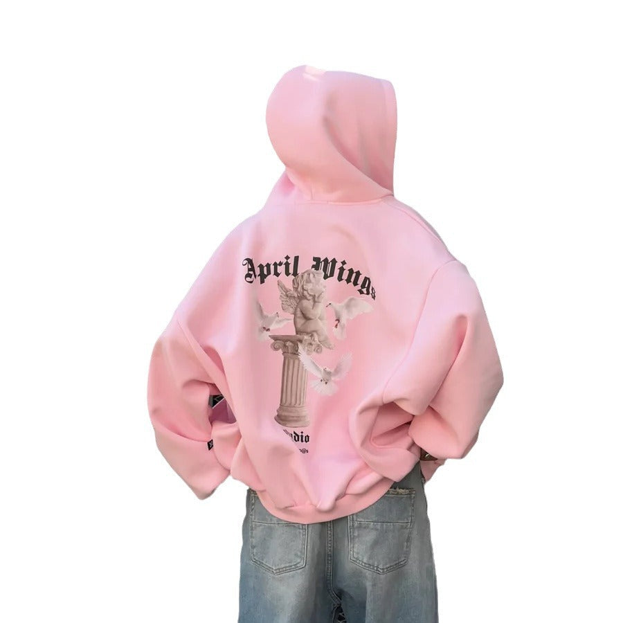 Sweat à capuche oversized pour femmes avec impression d'ange et impression artistique au dos