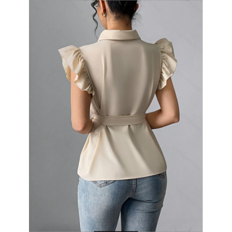 Blouse femme avec détails en volants et ceinture cintrée Heidi-Mode