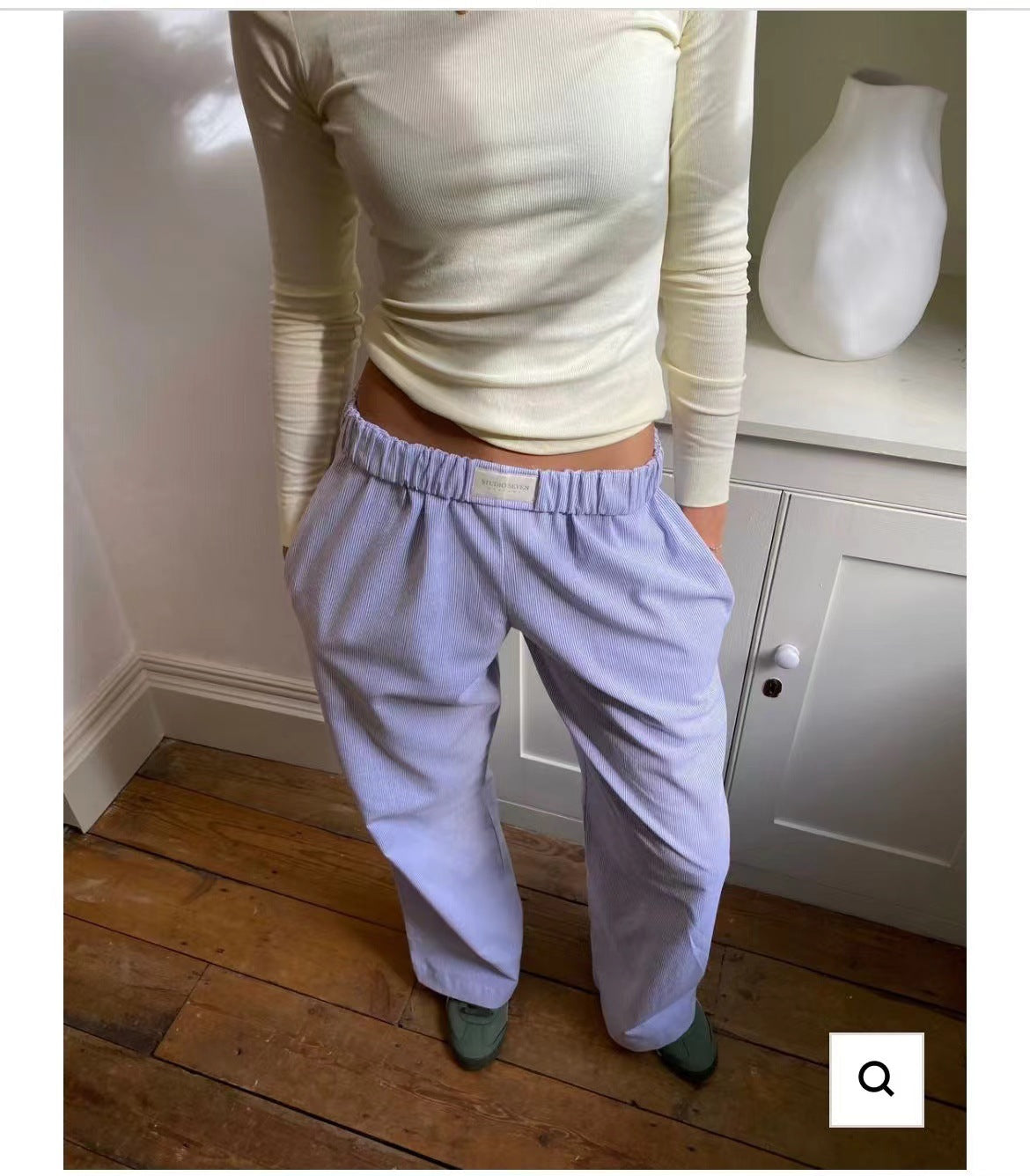 Pantalons de loisirs pour femmes, taille haute, longueur cheville, en mélange de coton doux avec taille élastique Echoarchiv