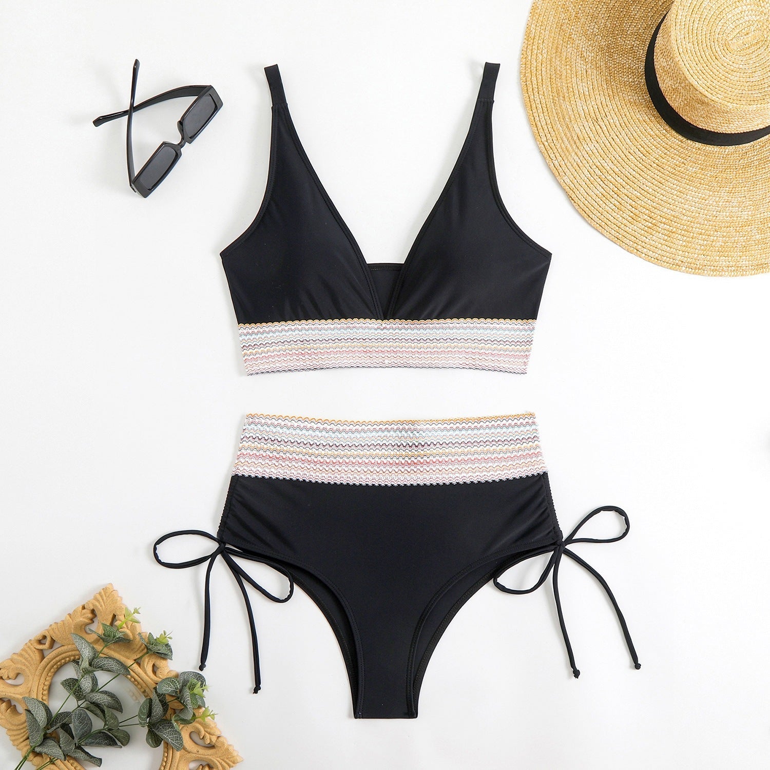 Ensemble de bikini taille haute pour femmes avec détails tendance en lacets R&B