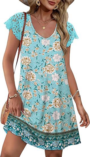Robe d'été pour femmes avec des manches en dentelle élégantes et un motif floral R&B