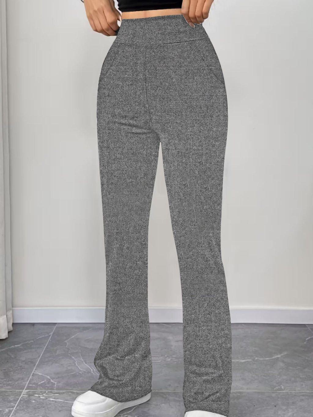 Pantalon de yoga taille haute pour femmes avec jambe évasée et poches Echoarchiv