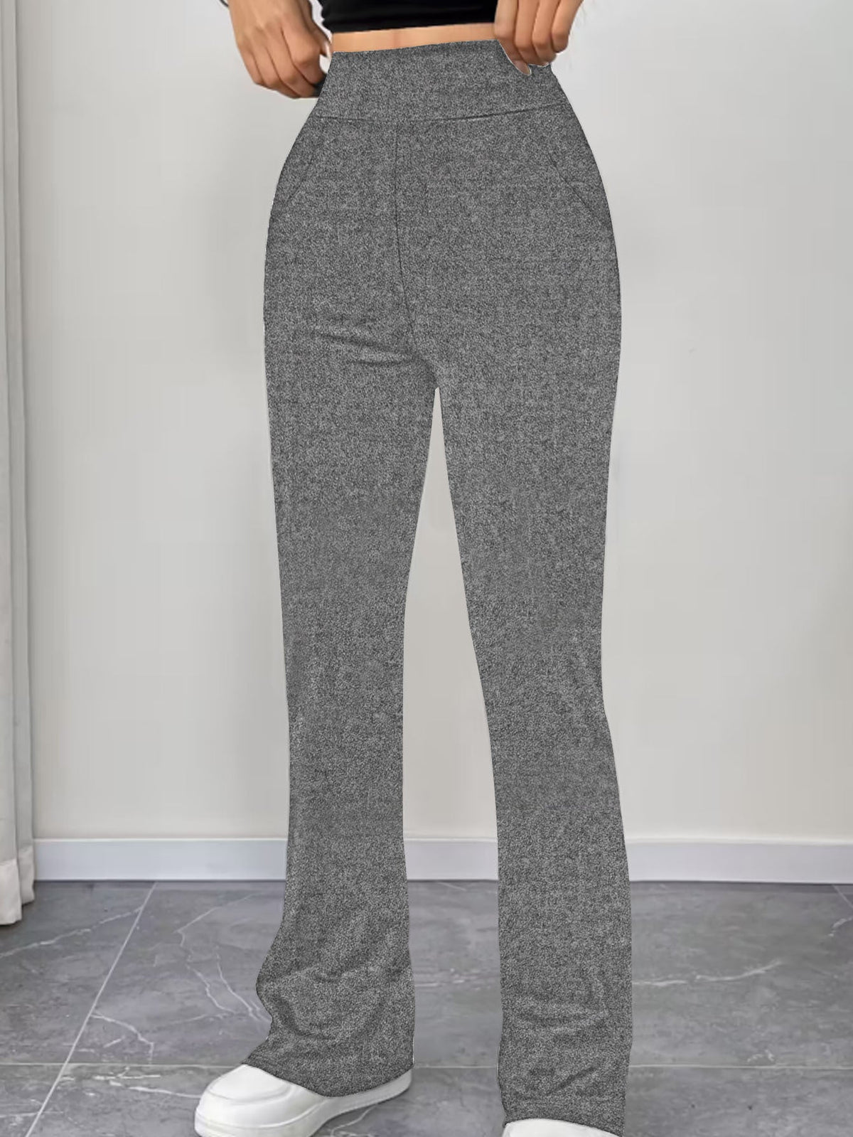 Pantalon de yoga taille haute pour femmes avec jambe évasée et poches Echoarchiv