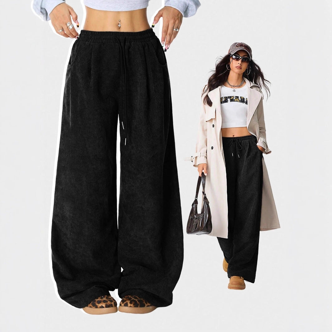 Pantalons Lounge en Velours Côtelé à Taille Haute pour Femmes Echoarchiv
