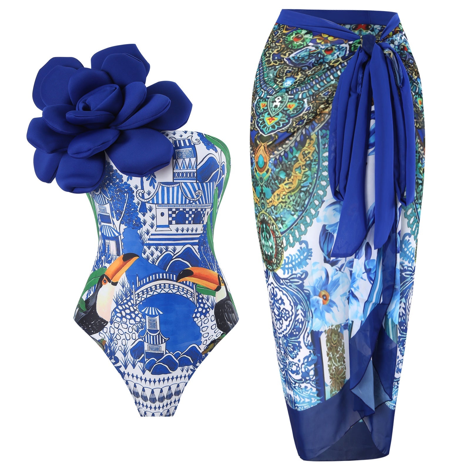 Maillot de bain élégant pour femmes avec détail floral et tunique de plage transparente Echo Archiv