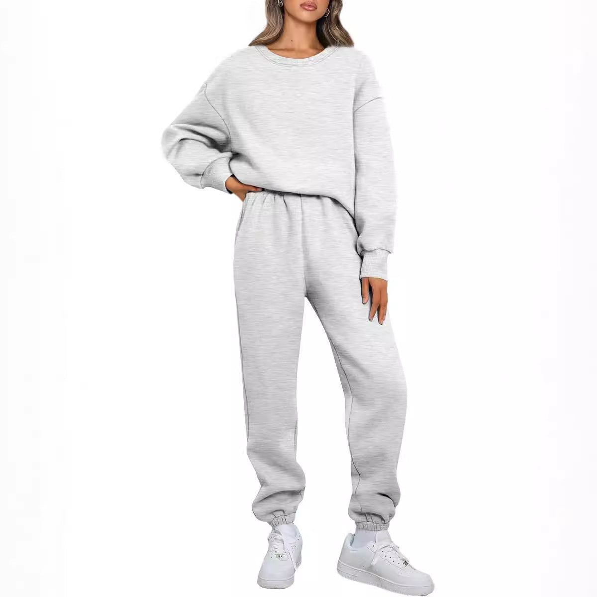 Ensemble de loungewear Relaxed pour femmes avec sweat-shirt oversize à col rond et pantalon de jogging taille haute ajusté en French Terry Echo Archiv