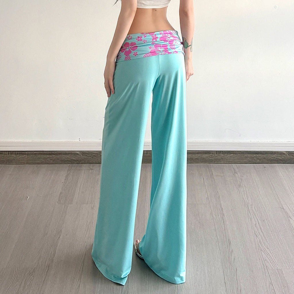 Pantalon palazzo de yoga pour femmes avec taille haute et ceinture repliée Echo Archiv
