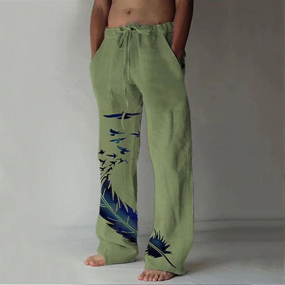 Pantalon d'été confortable pour femmes avec un design unique de plumes Echoarchiv