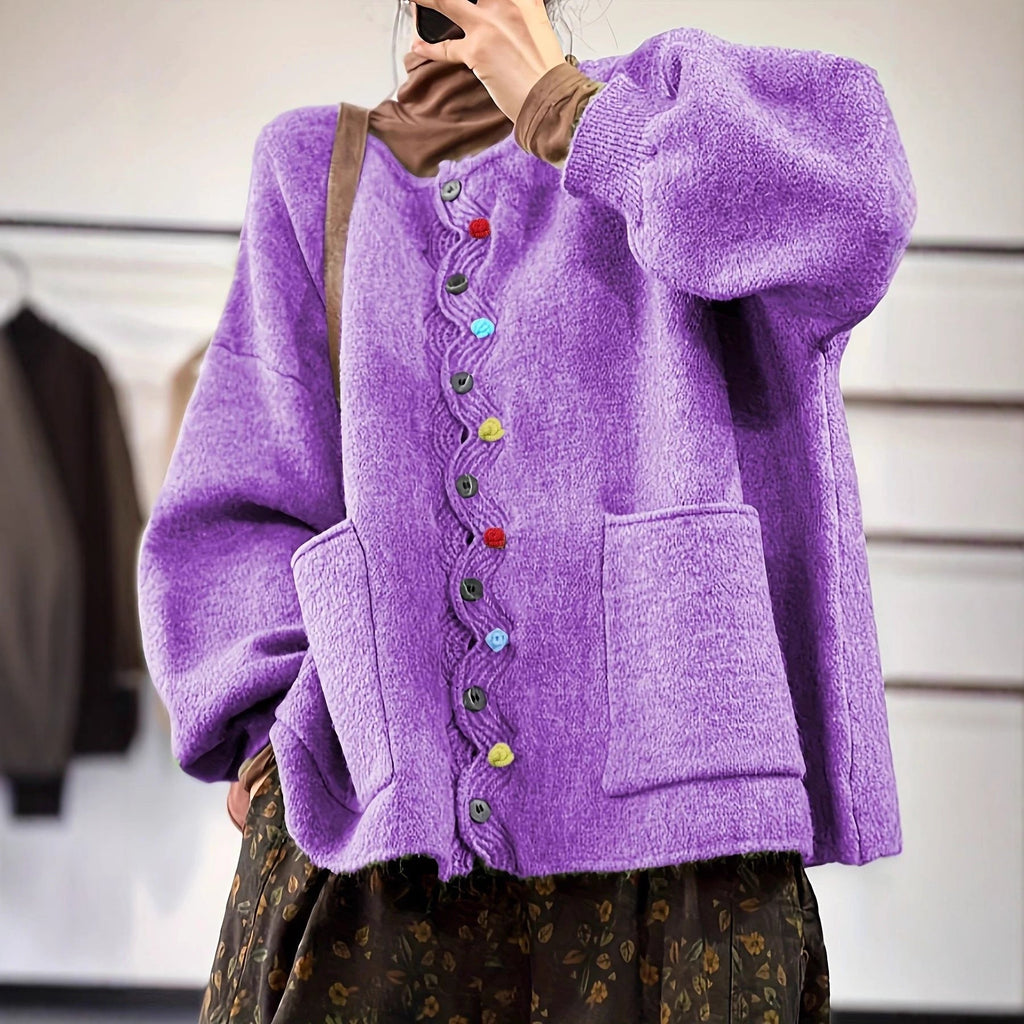 Cardigan en tricot oversized pour femmes avec patte de boutonnage décorative et poches plaquées Echo Archiv