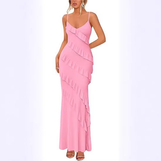Robe maxi femme avec volants et bretelles spaghetti R&B