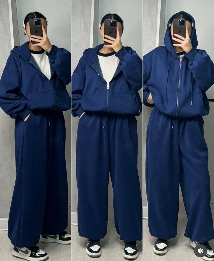 Ensemble de sweat à capuche surdimensionné pour femmes avec fermeture éclair et pantalon de jogging ample Echo Archiv