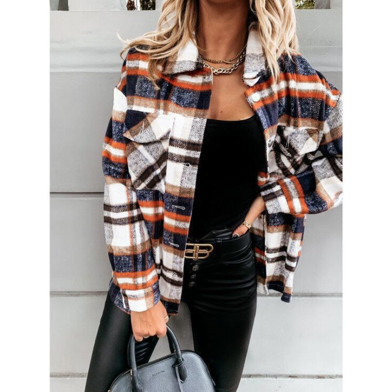 Veste à carreaux oversize pour femmes avec boutons-pression et poches poitrine Echo Archive