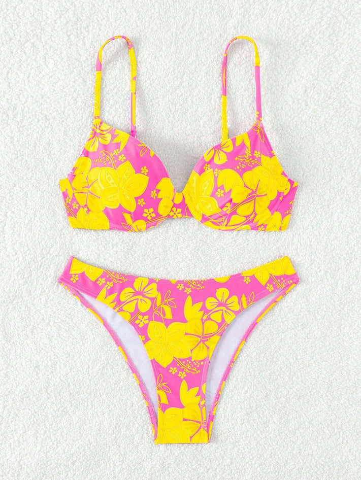 Bikini triangle rembourré pour femmes avec design floral et bretelles réglables R&B