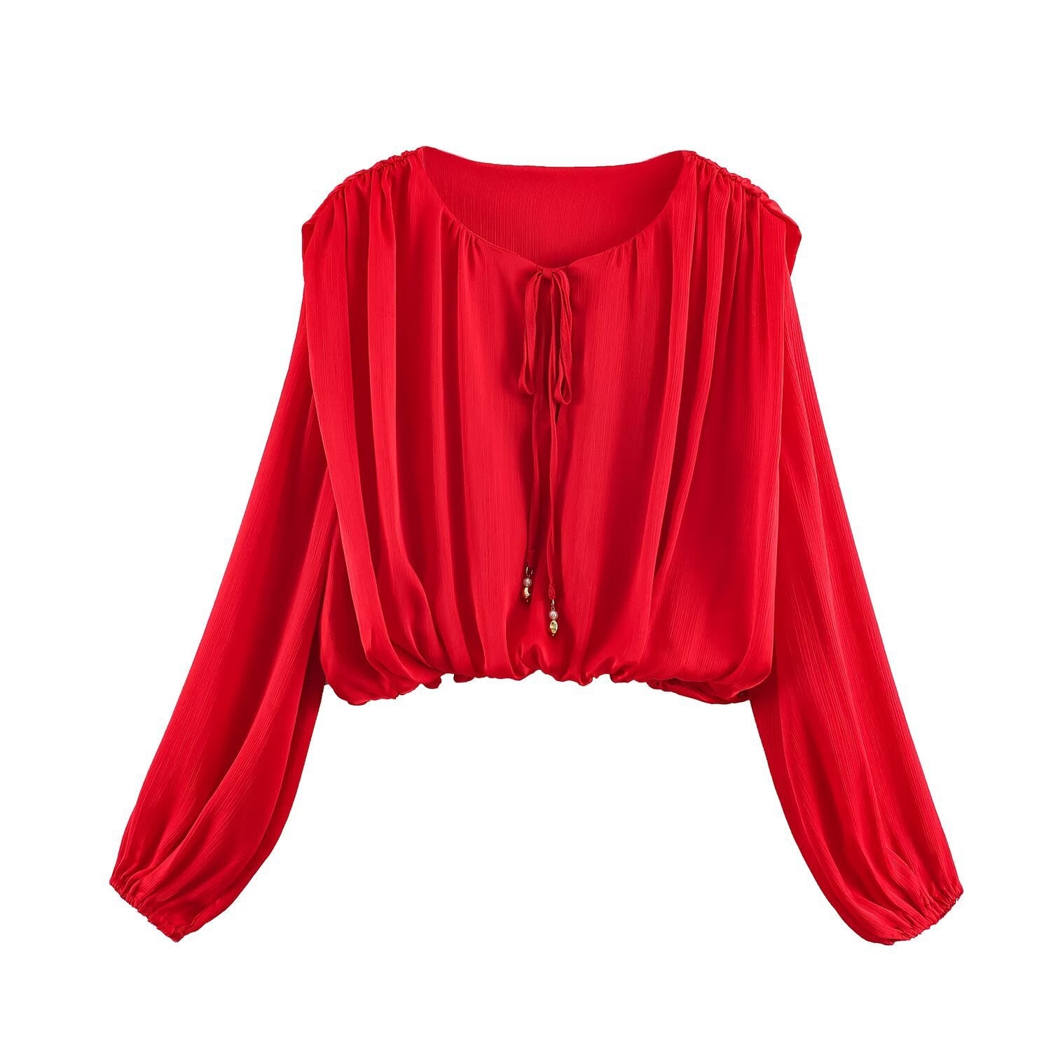 Blouse Carmen Boho aérienne pour femmes avec cordon de serrage, manches ballon amples et ourlet élastique Echo Archiv