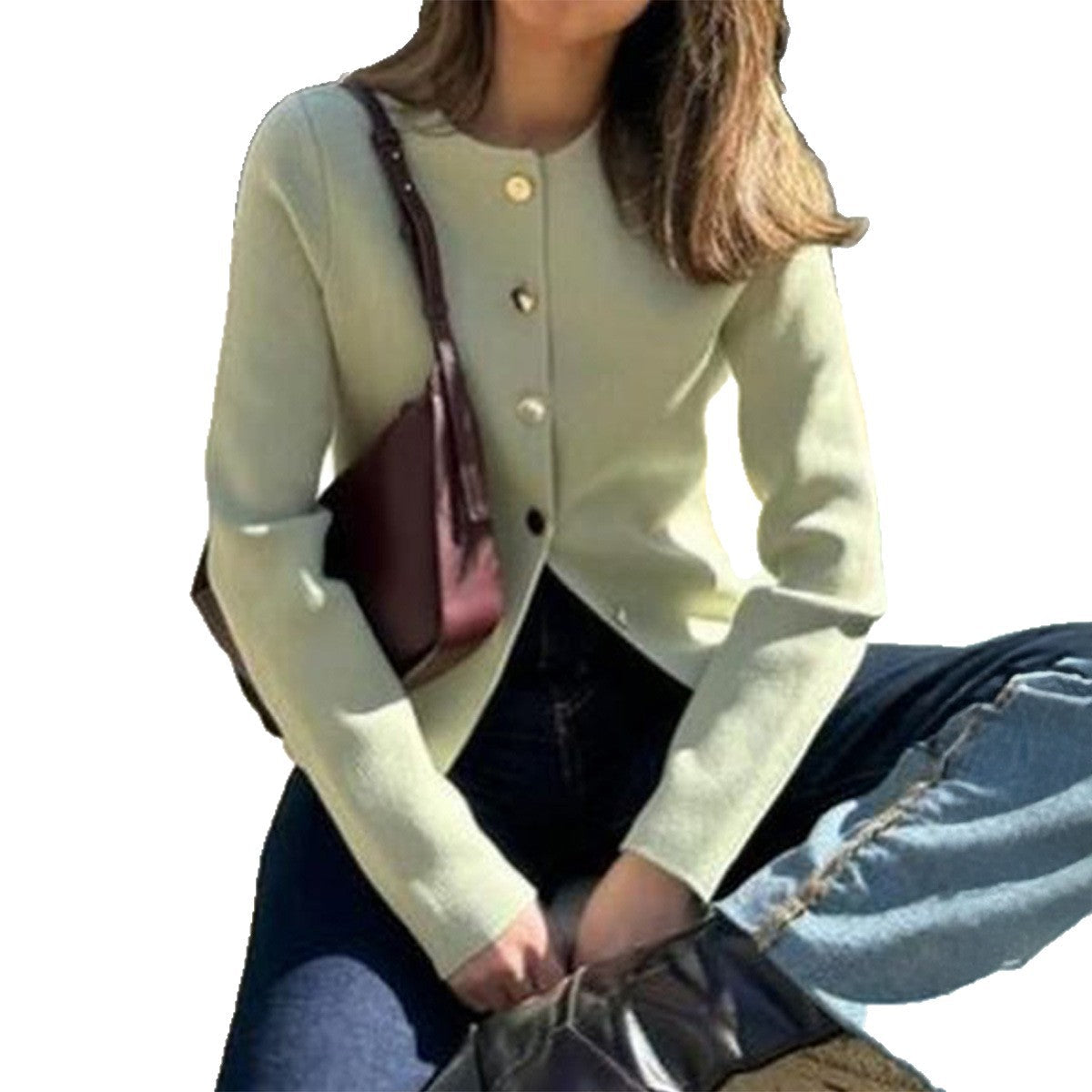 Cardigan fin ajusté pour femmes avec patte de boutons dorés asymétrique et fente avant Echo Archiv