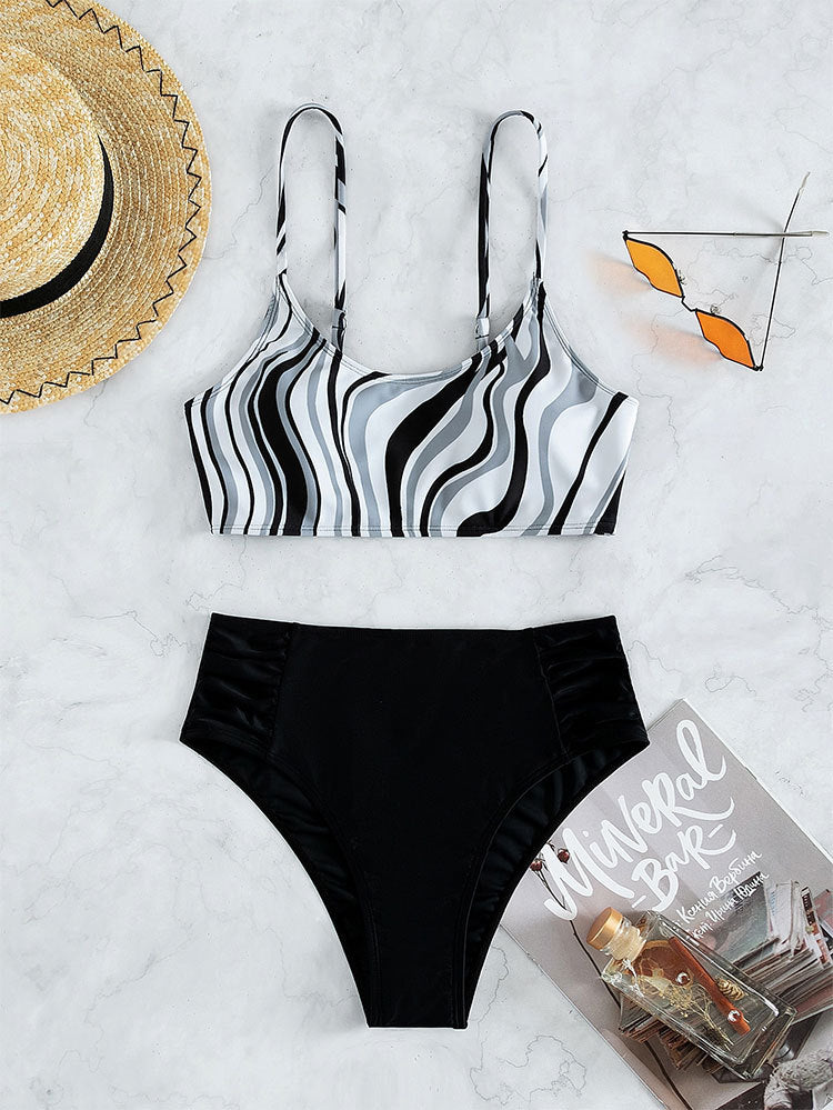 Bikini taille haute pour femmes avec haut en forme de vague R&B