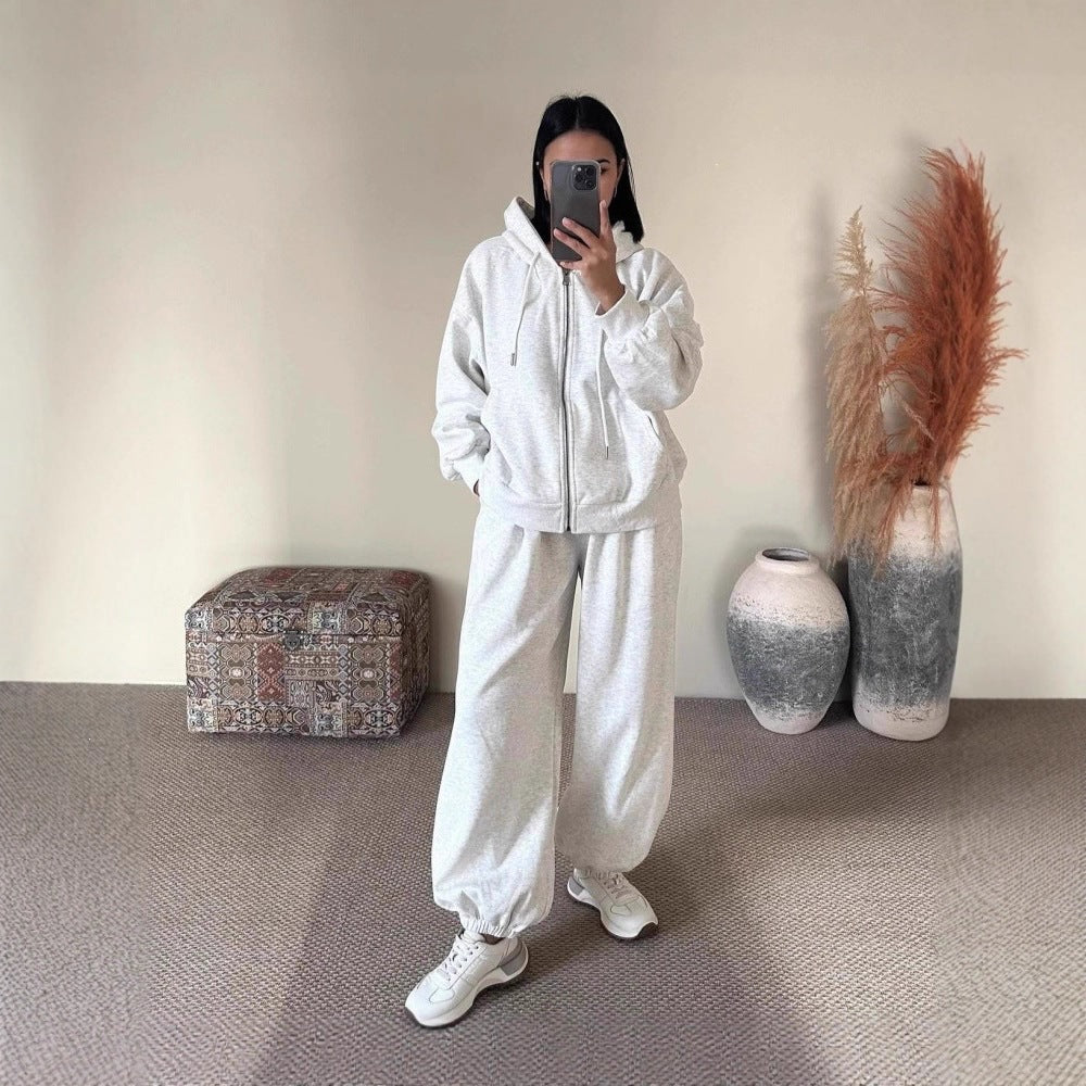 Ensemble de sweat à capuche surdimensionné pour femmes avec fermeture éclair et pantalon de jogging ample Echo Archiv