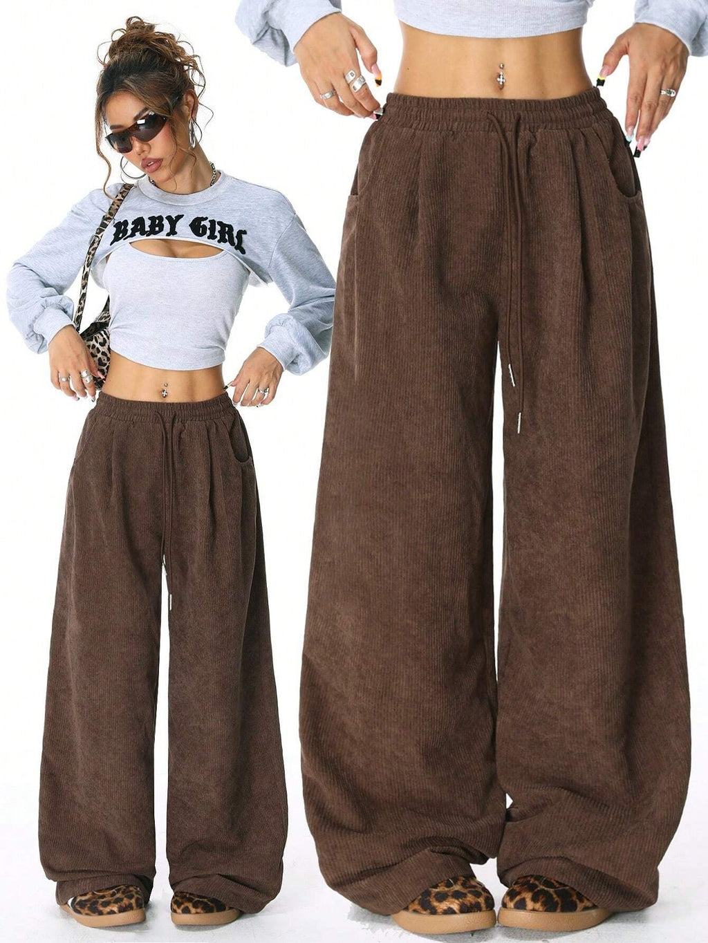 Pantalons Lounge en Velours Côtelé à Taille Haute pour Femmes Echoarchiv