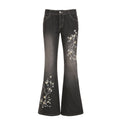 Jean femme taille haute avec broderie florale, denim stretch et coupe cinq poches Echo Archiv