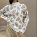 Pull à col roulé oversize pour femmes avec jacquard léopard et bordures côtelées Echoarchiv
