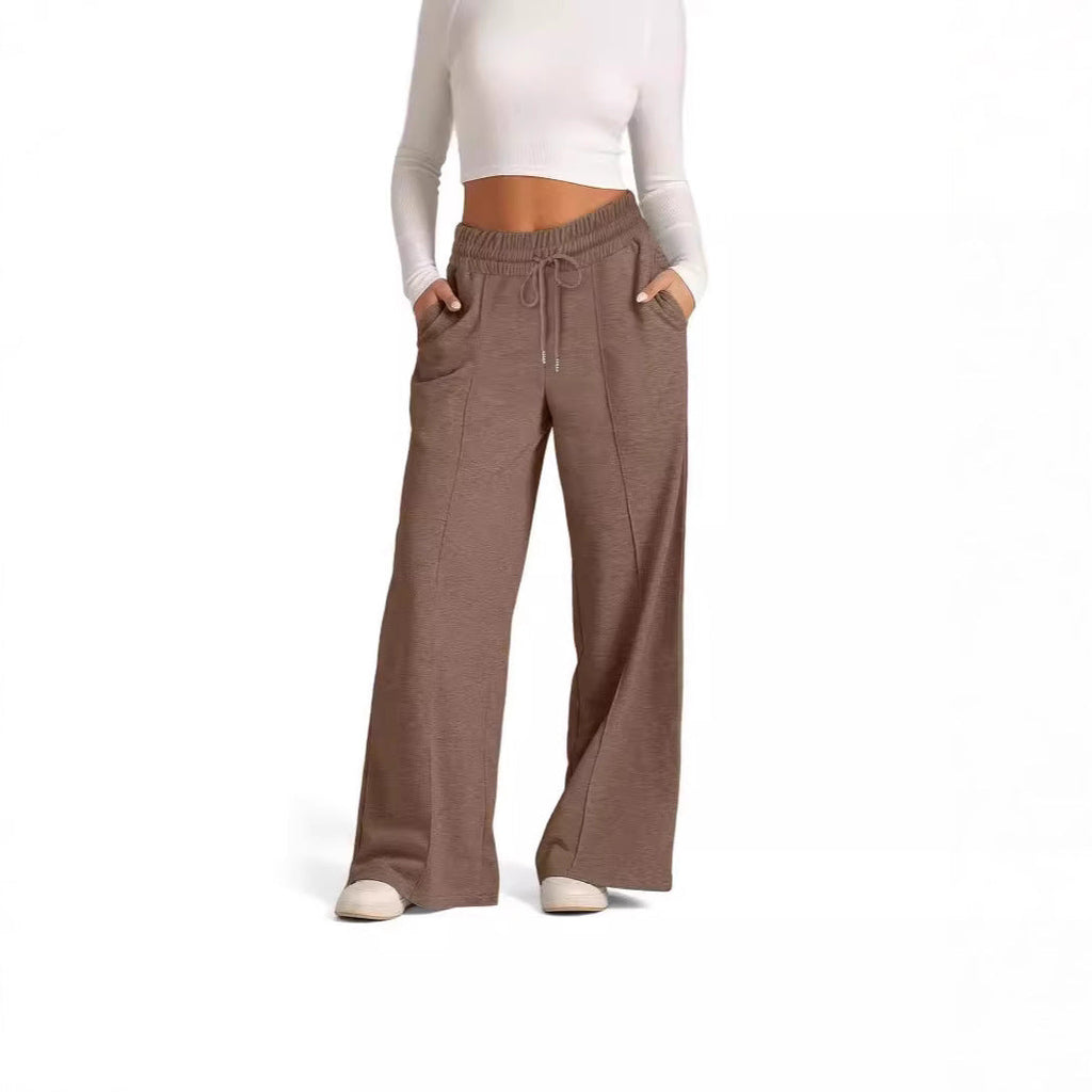 Pantalon large taille haute pour femmes avec cordon de serrage, poches latérales et couture avant Echoarchiv