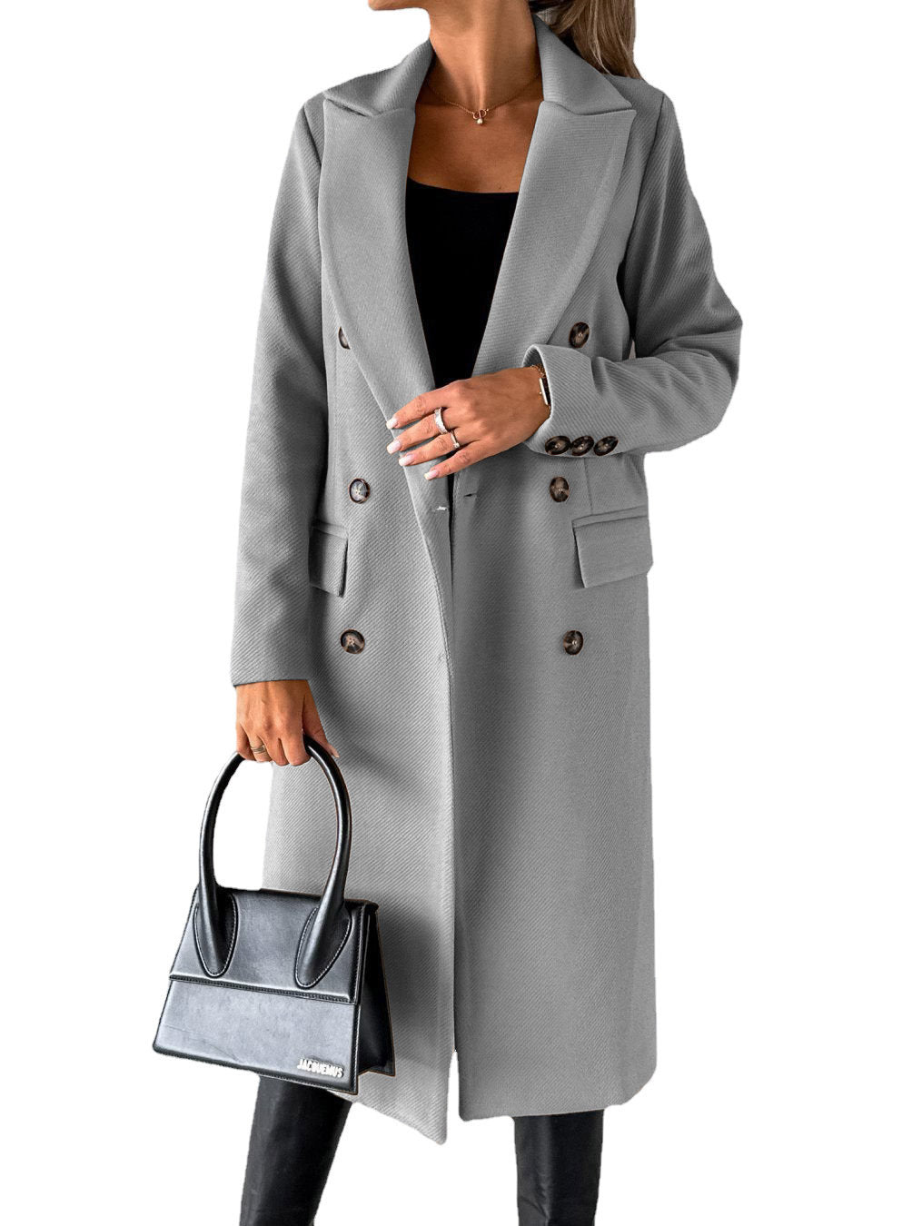 Manteau long pour femmes à double boutonnage classique avec col à revers et poches plaquées Echo Archiv
