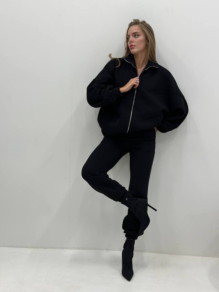 Veste sweat à demi-zip oversize pour femmes avec pantalon de jogging taille haute sculptant en French-Terry lourd Echo Archiv