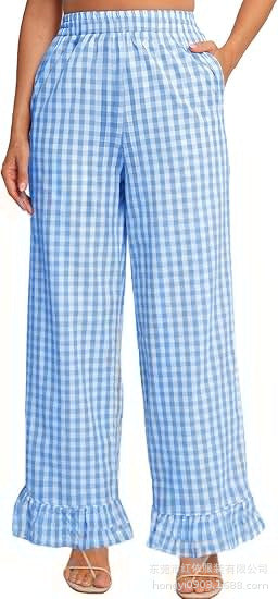 Pantalon Palazzo pour femmes avec taille élastique, poches latérales et ourlet à volants Echoarchiv