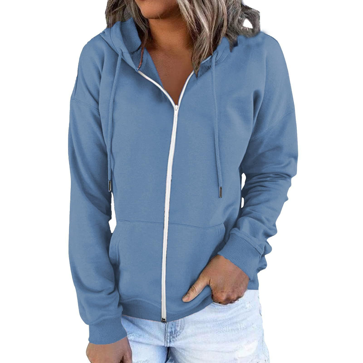 Veste à capuche zippée légère pour femmes en coupe Relaxed-Fit avec poche kangourou et poignets côtelés Echo Archiv