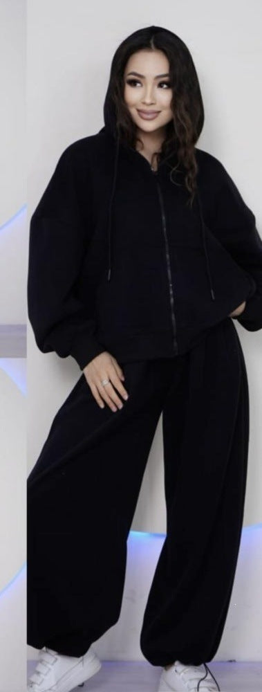 Ensemble de sweat à capuche surdimensionné pour femmes avec fermeture éclair et pantalon de jogging ample Echo Archiv