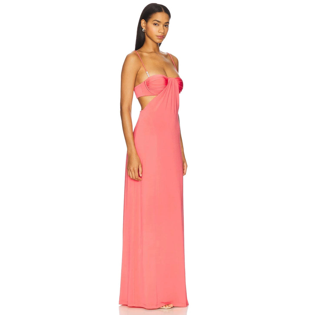 Robe maxi pour dames avec bonnets bustier, découpes latérales et délicates bretelles spaghetti R&B